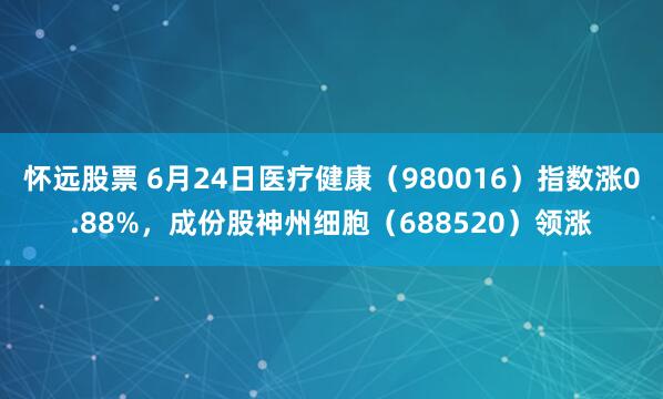 怀远股票 6月24日医疗健康（980016）指数涨0.88%，成份股神州细胞（688520）领涨